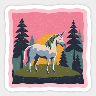 Mystical Unicorn in the Forest - Bold Risograph Print Sticker